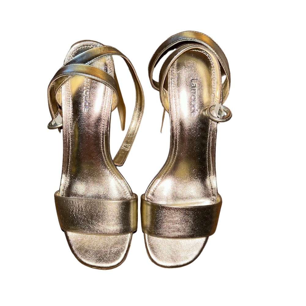 Larroude Size 6.5 Dolly Sandal In Metallic Leather Never Worn